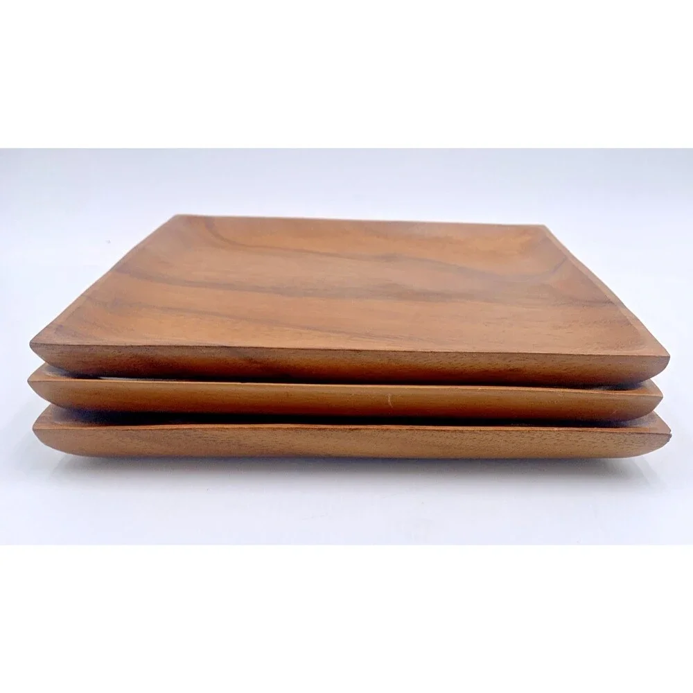 Acacia Wood MCM 10” Square Platter Charcuterie Serving Plate Tray Lot of 3  Home